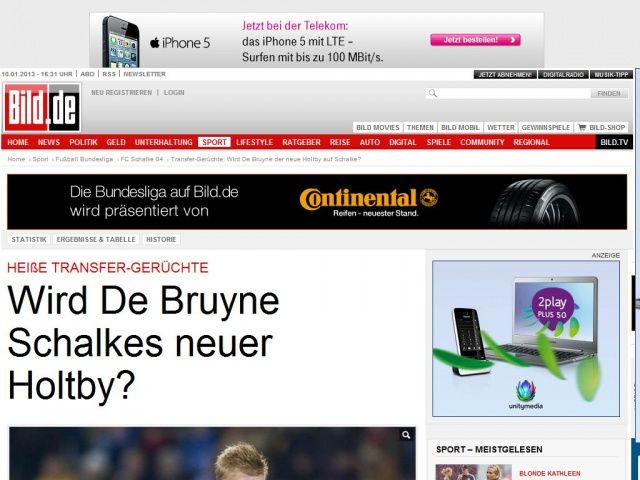 Bild zum Artikel: Transfer-Gerüchte - Wird de Bruyne der neue Holtby?