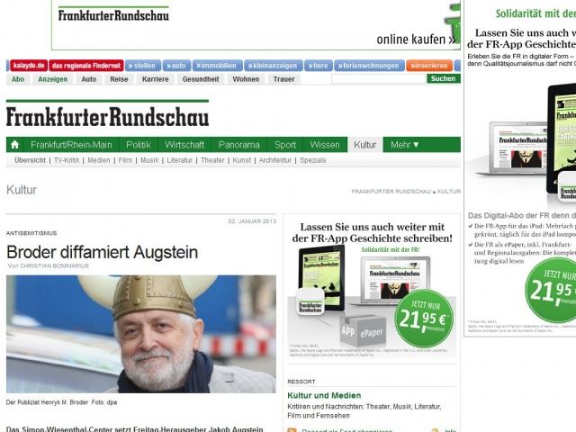 Bild zum Artikel: Antisemitismus - Broder diffamiert Augstein