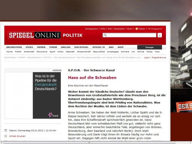 Bild zum Artikel: S.P.O.N. - Der Schwarze Kanal: Hass auf die Schwaben