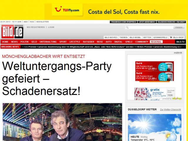 Bild zum Artikel: Wirt entsetzt - Weltuntergangs-Party gefeiert – Schadenersatz!