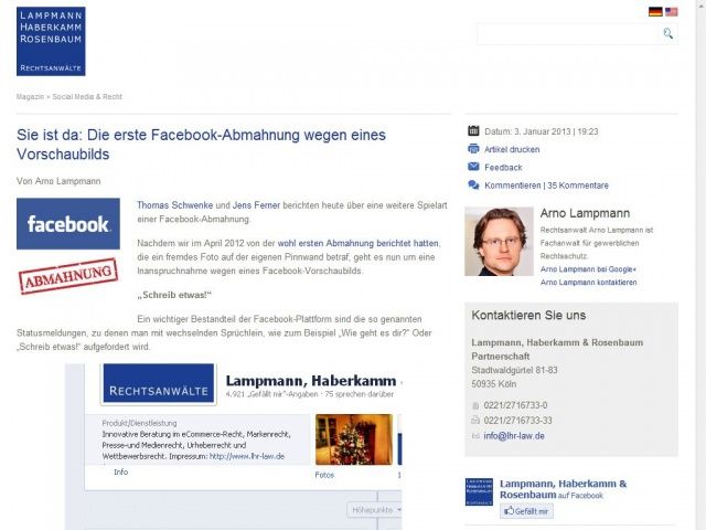 Bild zum Artikel: Sie ist da: Die erste Facebook-Abmahnung wegen eines Vorschaubilds