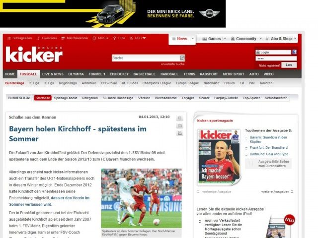 Bild zum Artikel: Bayern holen Kirchhoff - spätestens im Sommer