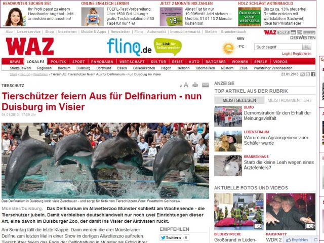 Bild zum Artikel: Tierschutz: Tierschützer feiern Aus für Delfinarium - nun Duisburg im...