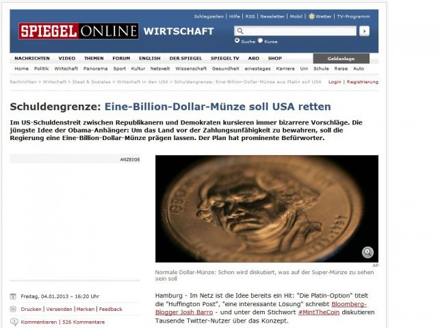 Bild zum Artikel: Schuldengrenze: Eine-Billion-Dollar-Münze soll USA retten