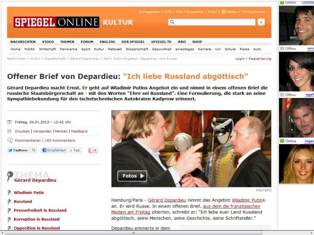 Bild zum Artikel: Offener Brief von Depardieu: 'Ich liebe Russland abgöttisch'