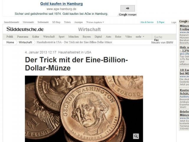 Bild zum Artikel: Haushaltsstreit in USA: Der Trick mit der Eine-Billion-Dollar-Münze