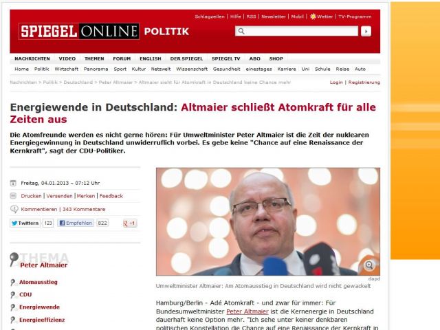Bild zum Artikel: Energiewende in Deutschland: Altmaier schließt Atomkraft für alle Zeiten aus