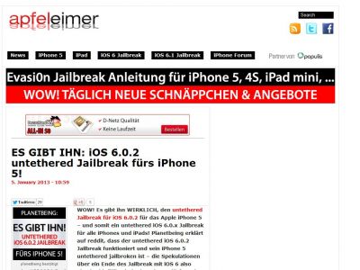 Bild zum Artikel: ES GIBT IHN: iOS 6.0.2 untethered Jailbreak fürs iPhone 5!