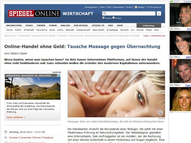 Bild zum Artikel: Online-Handel ohne Geld: Tausche Massage gegen Übernachtung