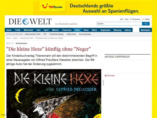 Bild zum Artikel: Kinderbücher: Hexe und Hotzenplotz künftig ohne Neger