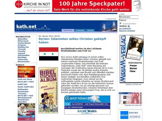 Bild zum Artikel: Syrien: Islamisten sollen Christen geköpft haben