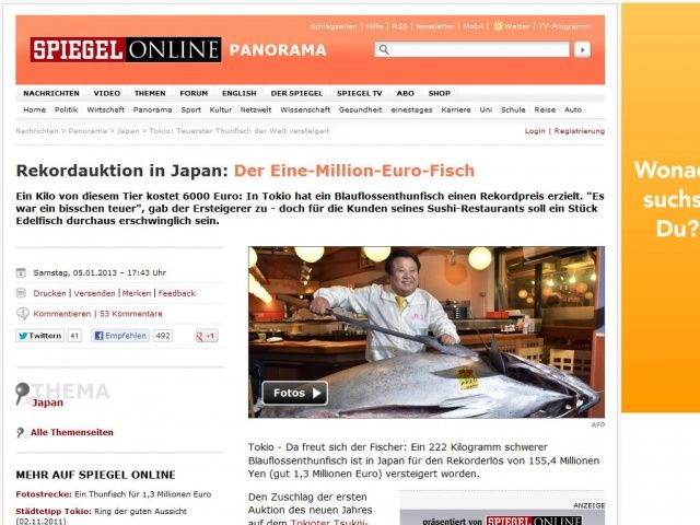Bild zum Artikel: Rekordauktion in Japan: Der Eine-Million-Euro-Fisch