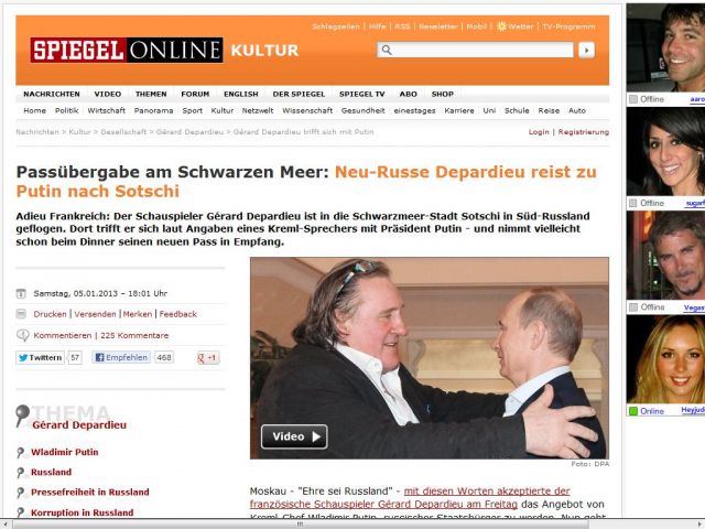 Bild zum Artikel: Passübergabe am Schwarzen Meer: Neu-Russe Depardieu reist zu Putin nach Sotschi