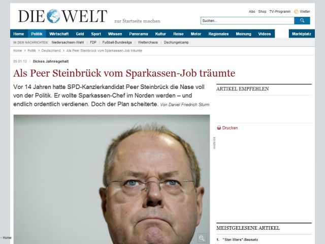 Bild zum Artikel: Dickes Jahresgehalt: Als Peer Steinbrück vom Sparkassen-Job träumte