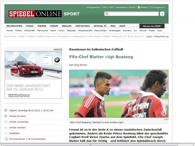 Bild zum Artikel: Rassismus im italienischen Fußball: Fifa-Chef Blatter rügt Boateng