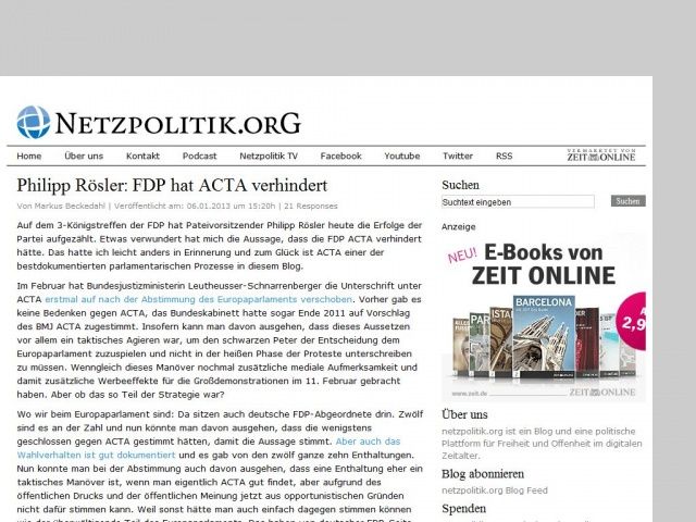 Bild zum Artikel: Philipp Rösler: FDP hat ACTA verhindert