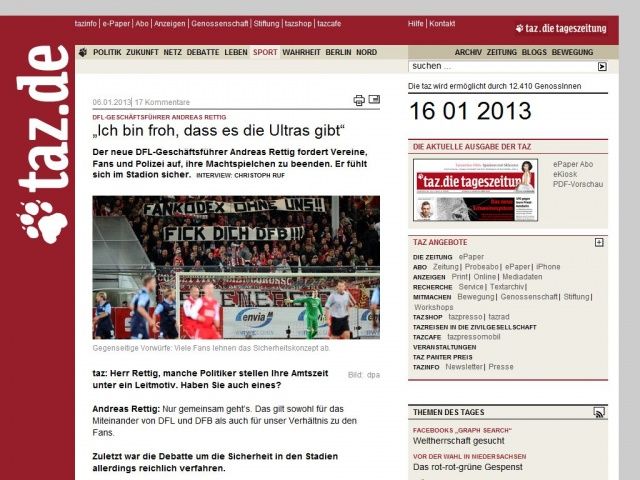 Bild zum Artikel: DFL-Geschäftsführer Andreas Rettig: „Ich bin froh, dass es die Ultras gibt“