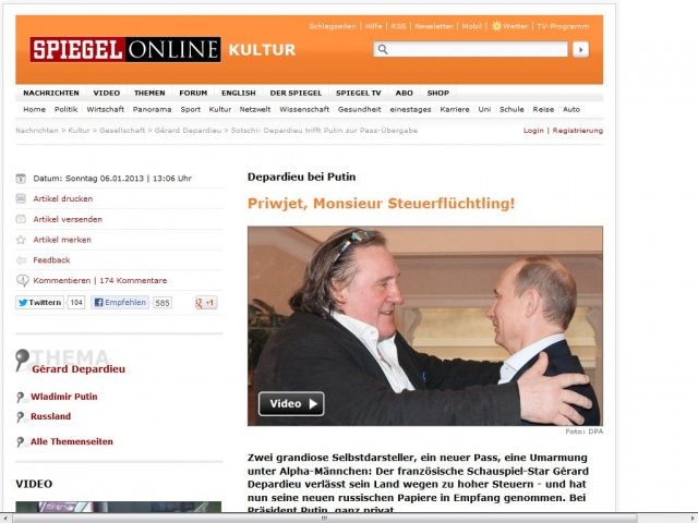 Bild zum Artikel: Depardieu bei Putin: Priwjet, Monsieur Steuerflüchtling!