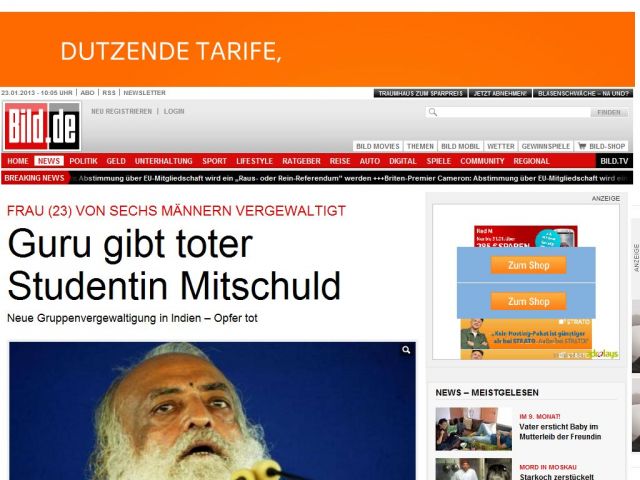 Bild zum Artikel: Vergewaltigung in Indien - Guru gibt toter Studentin Mitschuld