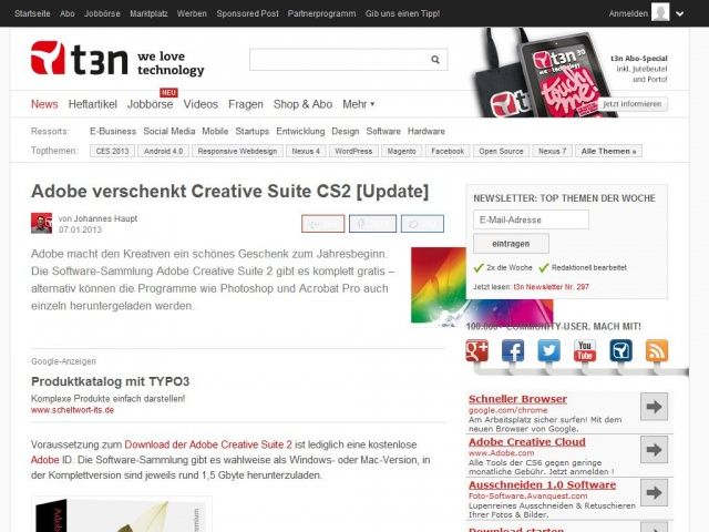 Bild zum Artikel: Adobe verschenkt Creative Suite CS2