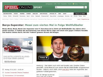 Bild zum Artikel: Barça-Superstar: Messi zum vierten Mal in Folge Weltfußballer