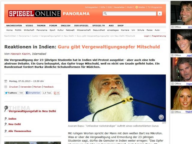 Bild zum Artikel: Reaktionen in Indien: Guru gibt Vergewaltigungsopfer Mitschuld