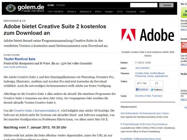 Bild zum Artikel: Photoshop & Co: Adobe bietet Creative Suite 2 kostenlos zum Download an