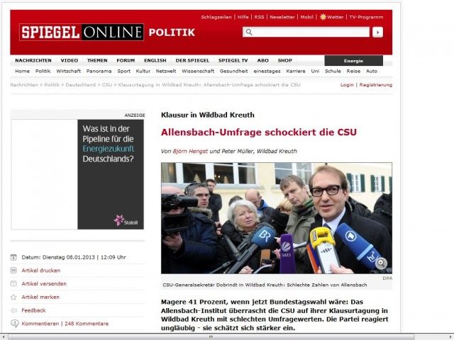 Bild zum Artikel: Klausur in Wildbad Kreuth: Allensbach-Umfrage schockiert die CSU