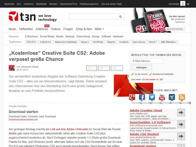 Bild zum Artikel: „Kostenlose' Creative Suite CS2: Adobe verpasst große Chance