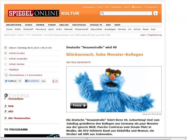 Bild zum Artikel: Deutsche 'Sesamstraße' wird 40: Glückwunsch, liebe Monster-Kollegen