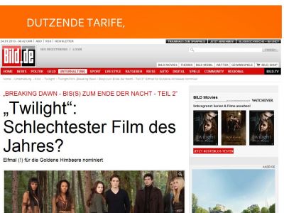 Bild zum Artikel: Breaking Dawn, Teil 2 - Elfmal für Goldene Himbeere nominiert