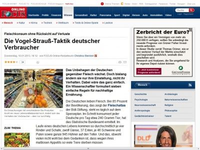 Bild zum Artikel: Fleischkonsum ohne Rücksicht auf Verluste - Die Vogel-Strauß-Taktik deutscher Verbraucher