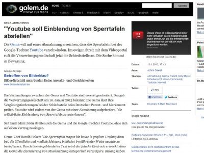 Bild zum Artikel: Gema-Abmahnung: 'Youtube soll Einblendung von Sperrtafeln abstellen'