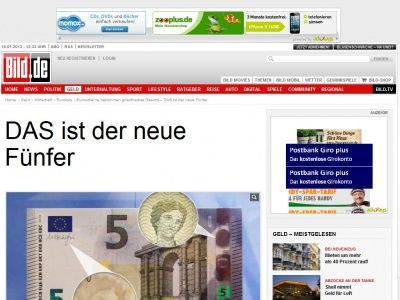 Bild zum Artikel: DAS ist der neue Fünfer - Unsere Euroscheine bekommen ein Gesicht