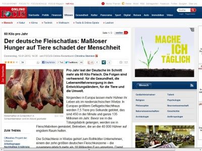 Bild zum Artikel: 60 Kilo pro Jahr - Der deutsche Fleischatlas: Maßloser Hunger auf Tiere schadet der Menschheit