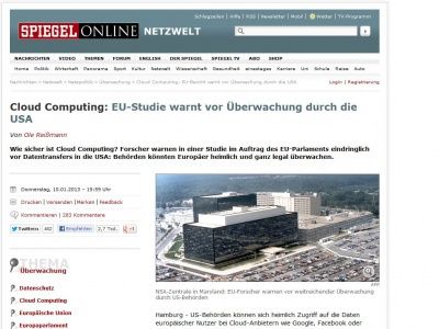 Bild zum Artikel: Cloud Computing: EU-Studie warnt vor Überwachung durch die USA