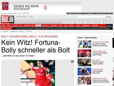 Bild zum Artikel: BOLT gegen BOLLY - Kein Witz! Fortuna-Bolly schneller als Bolt