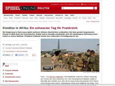 Bild zum Artikel: Einsätze in Afrika: Ein schwarzer Tag für Frankreich