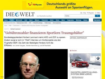 Bild zum Artikel: Norbert Lammert: 'Gebührenzahler finanzieren Sportlern Traumgehälter'
