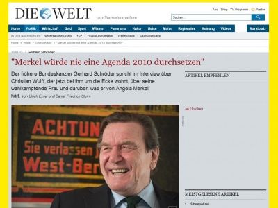 Bild zum Artikel: Gerhard Schröder: 'Merkel würde nie eine Agenda 2010 durchsetzen'