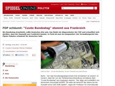 Bild zum Artikel: FDP schäumt: 'Cuvée Bundestag' stammt aus Frankreich