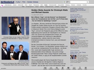 Bild zum Artikel: Hollywood-Auszeichnungen - Ein Golden Globe Award für Christoph Waltz