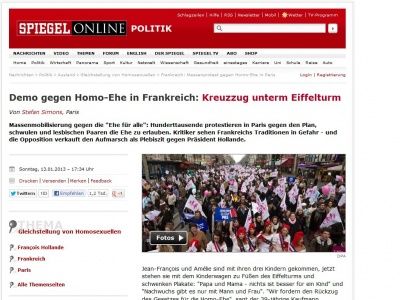 Bild zum Artikel: Demo gegen Homo-Ehe in Frankreich: Kreuzzug unterm Eiffelturm