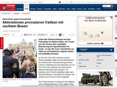 Bild zum Artikel: Nackt-Demo gegen Homophobie - Aktivistinnen provozieren Vatikan mit nacktem Busen