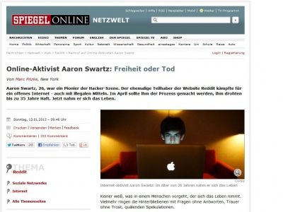 Bild zum Artikel: Online-Aktivist Aaron Swartz: Freiheit oder Tod