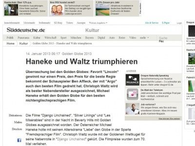 Bild zum Artikel: Golden Globe 2013: Haneke und Waltz triumphieren