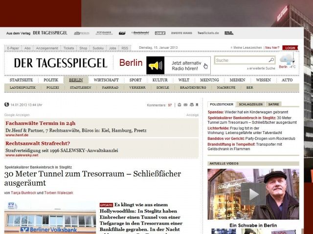 Bild zum Artikel: 30 Meter Tunnel zum Tresorraum – Schließfächer ausgeräumt