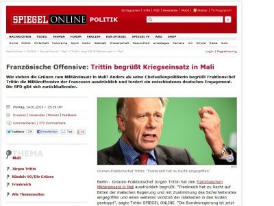 Bild zum Artikel: Französische Offensive: Trittin begrüßt Kriegseinsatz in Mali