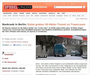 Bild zum Artikel: Einbruch in Berlin: Diebe graben 30-Meter-Tunnel zu Tresorraum