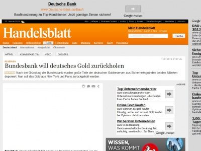 Bild zum Artikel: Reserven: Bundesbank will deutsches Gold zurückholen